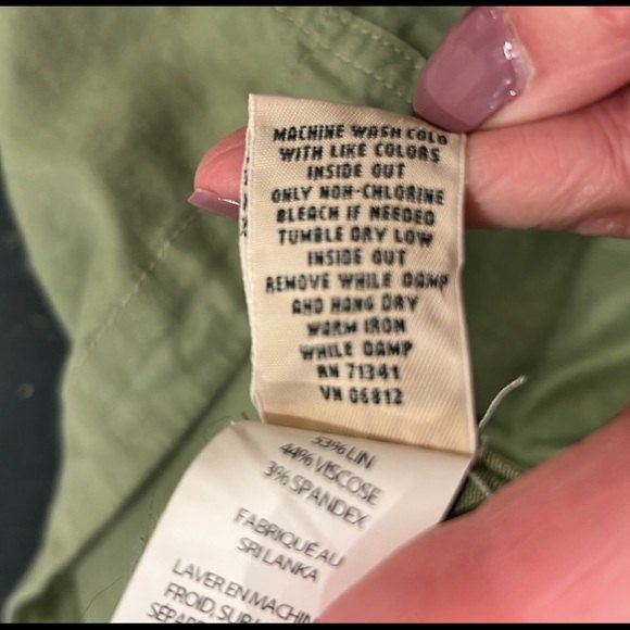 L.L. Bean Women olive green linen blend button down cinch waist jacket sz XL - Picture 8 of 9